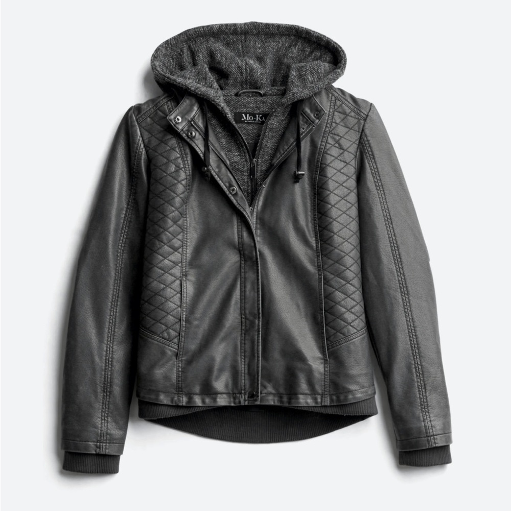 *NEW* Meriam Knit Hood Faux Leather Jacket